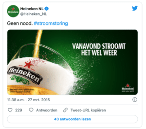 Voorbeeld post heineken inhaken op social media
