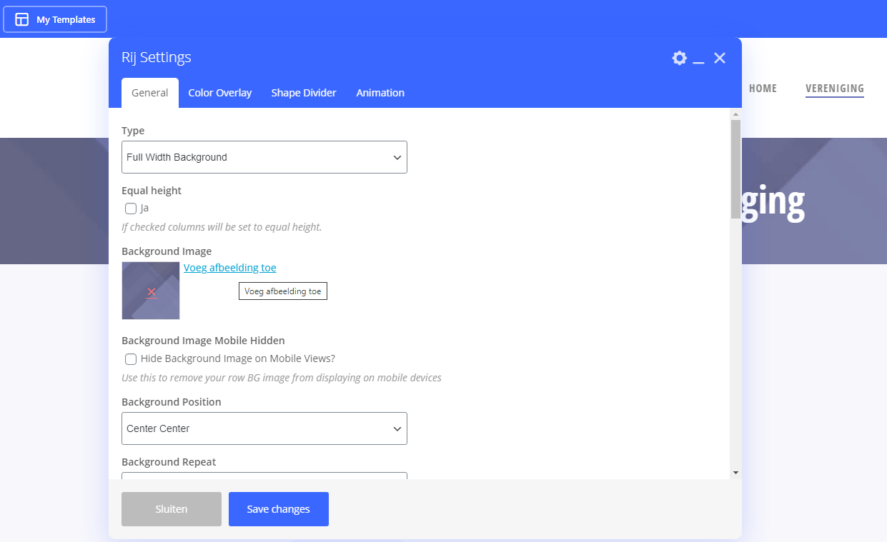 WPBakery Page Builder header toevoegen